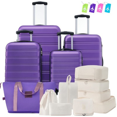 4 Piece Hardshell Checked Luggage and Carry On Set,Spinner Suitcases with TSA Lock,Travel Bag,Packing Cubes,Luggage Tags (16"/20"/24"/28")-Cuddlewood