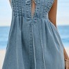 Women's Blue Plunging Lace Up Wide Leg Romper - Cupshe - 2 of 4