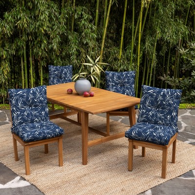 Navy Blue King Palm Bamboo Blend Tufted Dining Chair Cushions, Set of 2