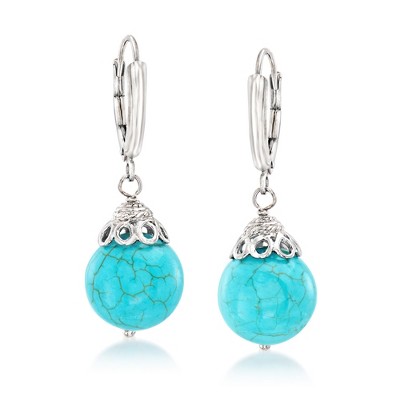 Ross-Simons Turquoise Bead Drop Earrings in Sterling Silver