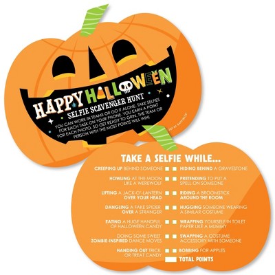Big Dot of Happiness Jack-O'-Lantern Halloween - Selfie Scavenger Hunt - Kids Halloween Party Game - Set of 12