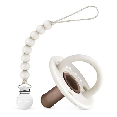 Image of Lulababe Pacfier and Clip Set - Soft Medical Grade Silicone Paci and Clip Holder Newborns and Infants - Sugar Swizzle + Mocha, Stage 1  (0-6m) - 1 Set