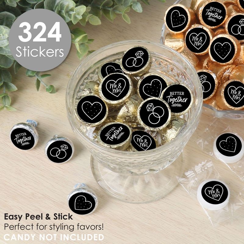 Big Dot of Happiness Mr. and Mrs. - Black and White Wedding or Bridal Shower Small Round Candy Stickers - Party Favor Labels - 324 Count, 2 of 8