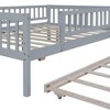 PAGED Twin Size Daybed Modern Simple Wooden Bed Frame with Trundle, Guardrail and Opening for Bedroom, Living - 3 of 4