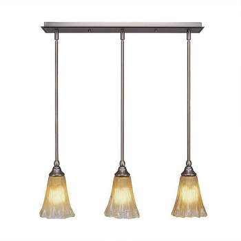 Toltec Lighting Any 3 - Light Chandelier in  Brushed Nickel with 5.5" Fluted Amber Crystal Shade