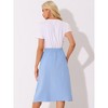 Allegra K Women's High Elastic Waist Button Pleated Linen A-Line Skirts - 3 of 4