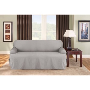 Duck T Cushion Sofa Slipcover Gray - Sure Fit: Cotton, Machine Washable, Indoor Stretch Fit - 1 of 4