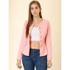 INSPIRE CHIC Women's Peplum Collarless Round Neck Button Down Cropped Ruffle Hem Denim Jackets - 3 of 4