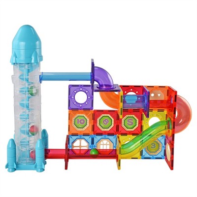 Link 72 Piece Kids Magnetic Building Blocks Tile 3D Construction Bright Colors Set - Creative Educational Toy