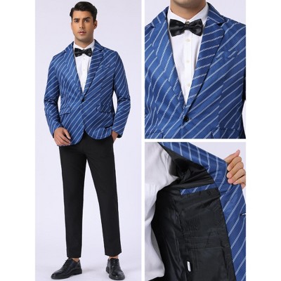 INSPIRE CHIC Men's Single Breasted Notch Lapel Business Stripes Pattern Blazer Dark Blue Large — фото 3