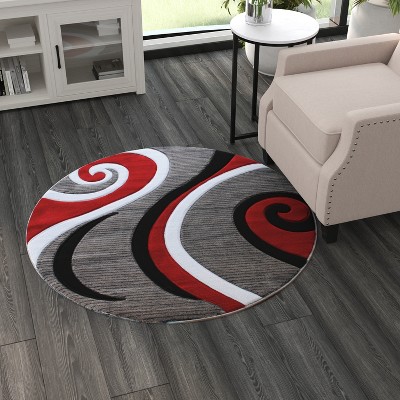 Sophia Collection Red and Gray Hand Carved Round Area Rug