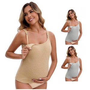 INSPIRE CHIC Women's 3 Packs Maternity Thermal Tank Tops with Built-In Bra with Adjustable Straps - 1 of 4