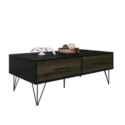 2 Drawer Wooden Rectangular Coffee Table with Hairpin Legs Brown/Black - The Urban Port