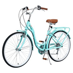Okak 24/26IN Ladies Cruiser Bicycle with Steel Frame, Womens Bike with Rear Back Rack and 7 Speed System, Girls Bike for Teens and Adults - 1 of 4