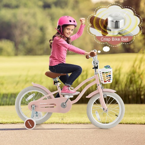 Infans 16 Inch Toddler Bikes w Training Wheels Handbrake Coaster Brake Fully Enclosed Chain Adjustable Handlebar Seat w Basket Pink