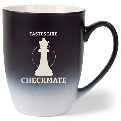 100 North Queen Chess Piece 10 Ounce Black and White Two Toned Ombre, Comfortably Fits Your Hands, Ceramic Tea Coffee Cup Mug, Tastes Like Checkmate