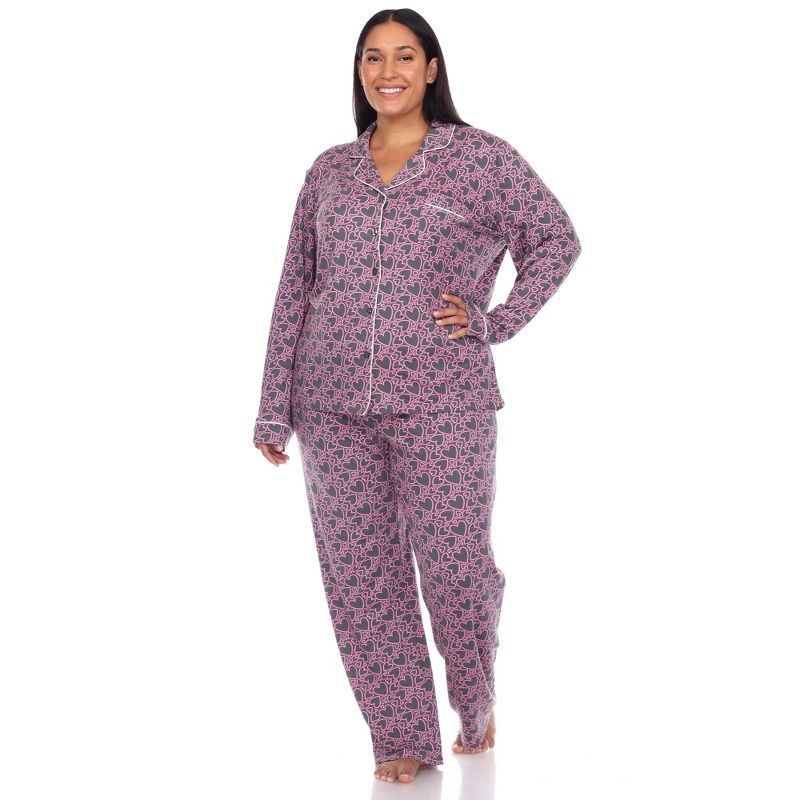 Plus Size Long Sleeve Heart Print Pajama Set - White Mark, 2 of 6