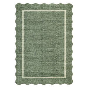 Scalloped Washable Bordered Living Room Bedroom Rug, Ultra Thin Non Slip Indoor Farmhouse Carpet for Dining Room - 1 of 4