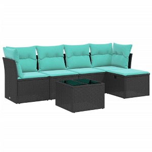 vidaXL 5 Piece Patio Sofa Set with Cushions Poly Rattan, Modular Outdoor Sectional - Black, Brown, Gray, With/Without Storage, 5 or 6 Pieces - 1 of 4