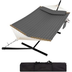 TackView Heavy Duty 2-Person Hammock with Adjustable Steel Stand – Portable with Carrying Bag for Patio, Beach & Backyard,dark gray - 1 of 4