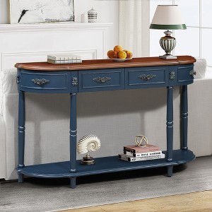 JANSNO 52" Retro Curved Wood Console Table with Shelf & Drawers for Living Room Hallway - 1 of 4