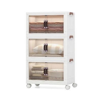 25.5 Gal Stackable Storage Boxes Bins with Magnetic Doors and Lockable Casters