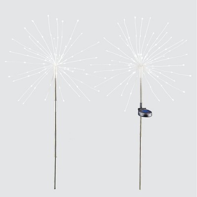 Solar Powered Starburst Garden Stake Lights with Stainless Steel and Plastic - Set of 2