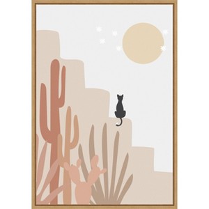Amanti Art Cat with Cactus by Melloi Art Prints Canvas Wall Art Print Framed - 1 of 4