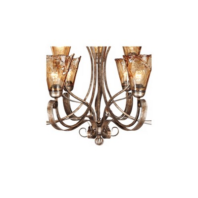 Contemporary Golden-Bronze 36" Glass Chandelier with Silver Accents