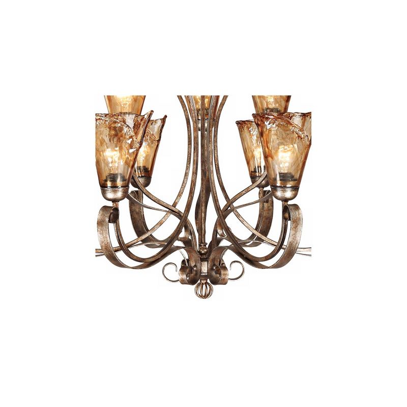 Franklin Iron Works Amber Scroll Golden Bronze Large Chandelier 35 1/2" Wide Rustic Art Glass 9-Light Fixture for Dining Room House Kitchen Island, 6 of 8
