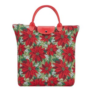 Signare USA Xmas Poinsettias Red Foldaway Reusable Grocery Bag - 1 of 4