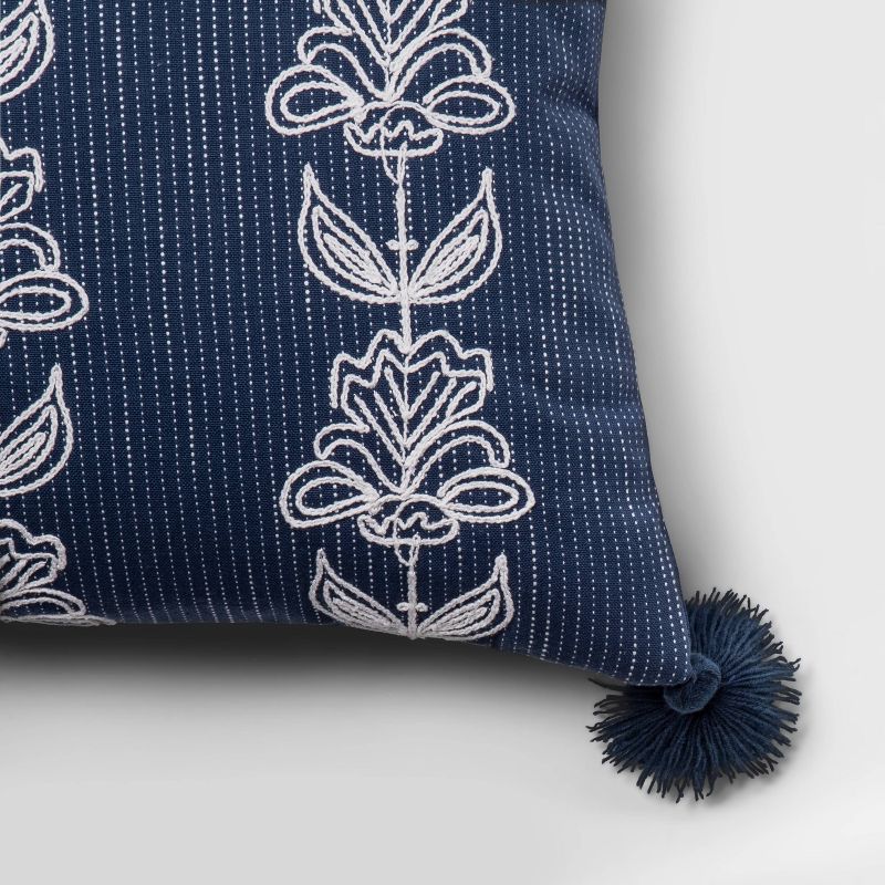 Oversized Oblong Embroidered Floral Throw Pillow Navy - Threshold&#8482;, 4 of 8