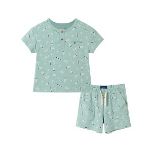Andy & Evan  Toddler Washed Surfboard Henley and Shorts Set - 1 of 4
