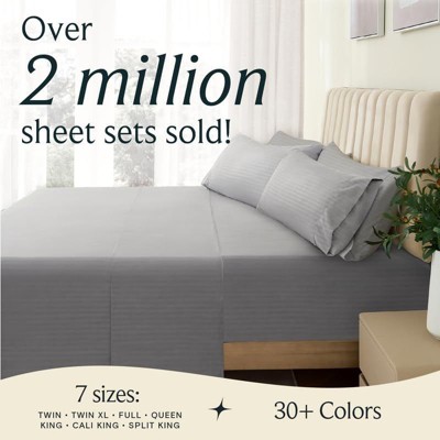 LuxClub King Size Light Gray Striped Microfiber Sheet Set