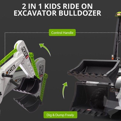 12V White and Green Kids Ride-On Excavator with Remote Control