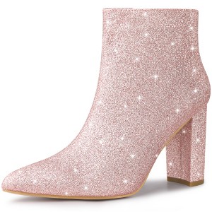 Perphy Women's Glitter Sparkly Pointed Toe Zipper Chunky Heels Ankle Boots - 1 of 4