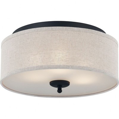 Blanche 16" Matte Black Flush Mount with Beige Linen Shade