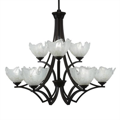 Toltec Lighting Zilo 9 - Light Chandelier in  Dark Granite with 7" Gold Ice Shade