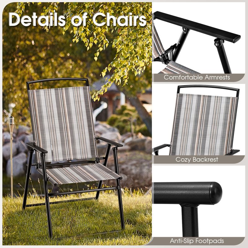 Tangkula Outdoor Folding Chairs Set of 2/4 Lightweight High Back Chairs w/ Armrests Heavy-Duty Metal Frame, 5 of 7