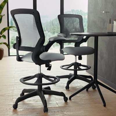 Dark Gray Mesh Ergonomic Drafting Chair with Adjustable Arms