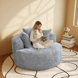 WJSHome Oversized Round Chair Lounge Chaise Indoor,Upholstered Corduroy Deep Seat Sofa With 3 Pillows,Comfy Sleeper Boneless Couch - 1 of 4