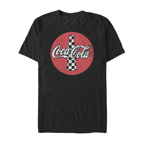 Men S Coca Cola Checkered Soda Bottle T Shirt Target - coca cola t shirt roblox
