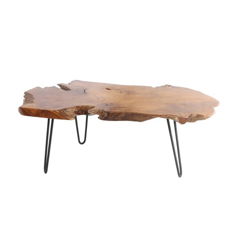 Olivia & May Teak Wood Handmade Live Edge Coffee Table With Black Metal ...