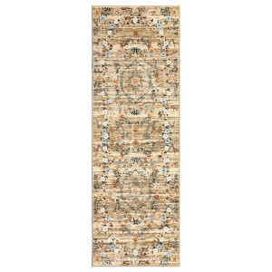 Modern Washable Area Rug for Living Room, Floral Pattern Throw Carpet with Non Slip Backing, Low Pile Stain Resistant Floor Cover - 1 of 4