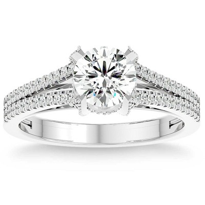 Pompeii3 1 1/10Ct Moissanite & Diamond Multi Row Engagement Ring White Yellow Rose Gold