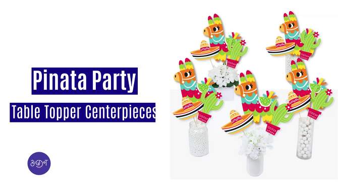 Big Dot of Happiness Pinata Party - Colorful Fiesta Centerpiece Sticks - Table Toppers - Set of 15, 2 of 9, play video