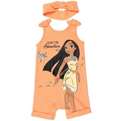 Disney Princess Rapunzel Ariel Belle Jasmine Aurora Baby Girls Snap Romper and Headband Newborn to Toddler