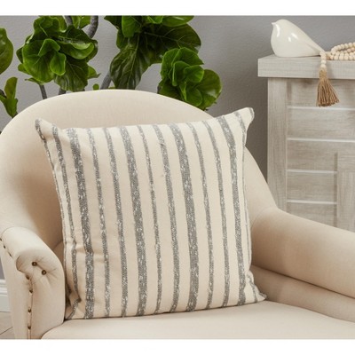 Black and White Thin Striped Square Throw Pillow