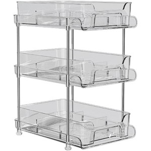 2 Tier/3 Tier Bathroom Storage Organizer with Dividers, Pull Out Counter Organizer, Clear Under Sink Organizers for Kitchen Pantry Cabinet Transparent - 1 of 4