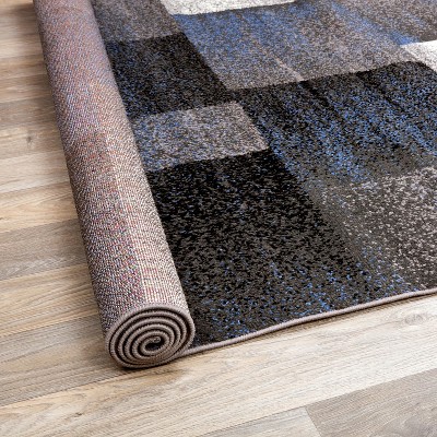 Contemporary Modern Blue Geometric 8' x 10' Synthetic Area Rug